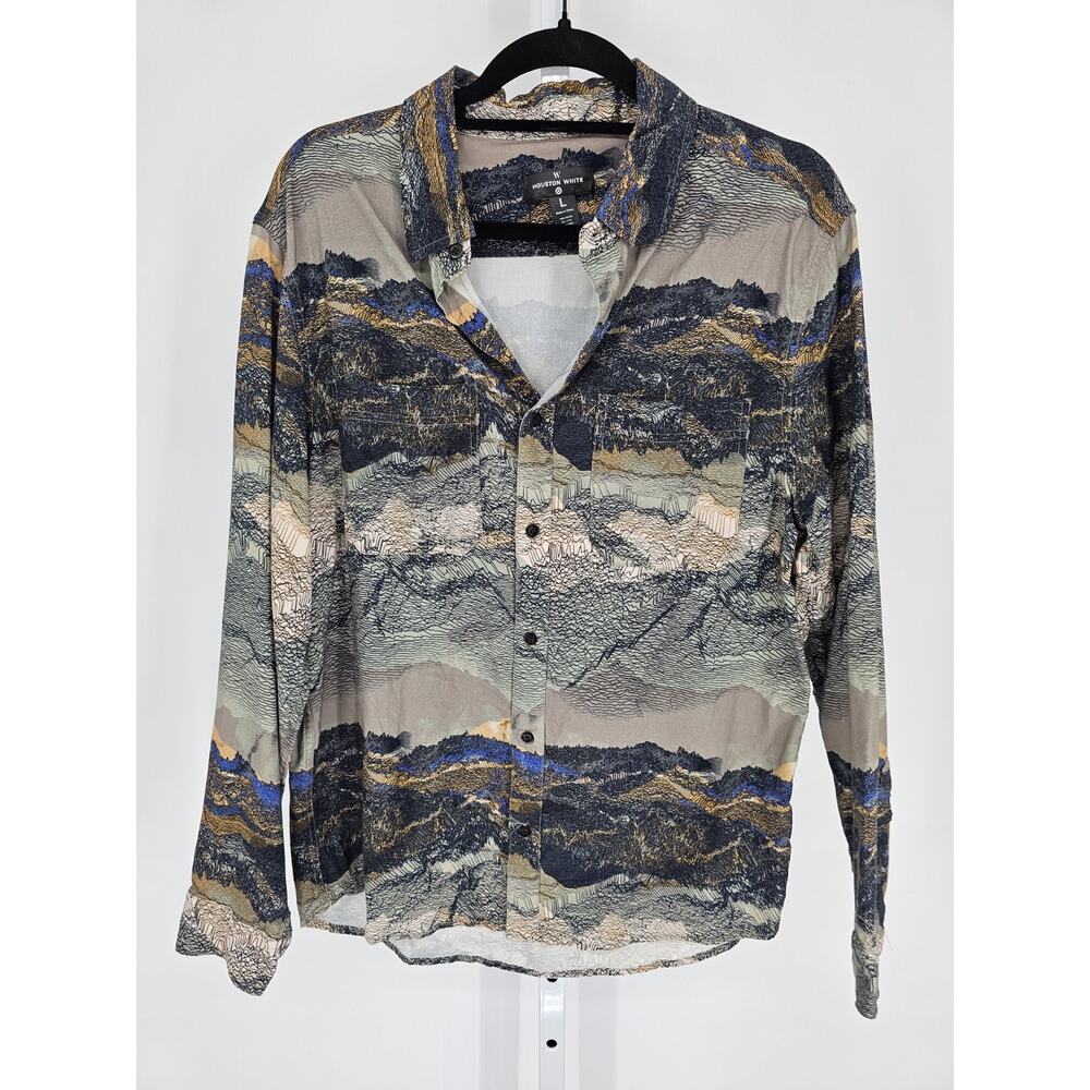 Houston White Outdoor Woven Button-Down Shirt mountain landscape Sz L
